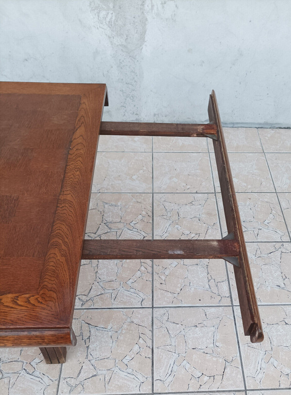 Table brutaliste style Art Déco en chêne dans le goût Gaston Poisson