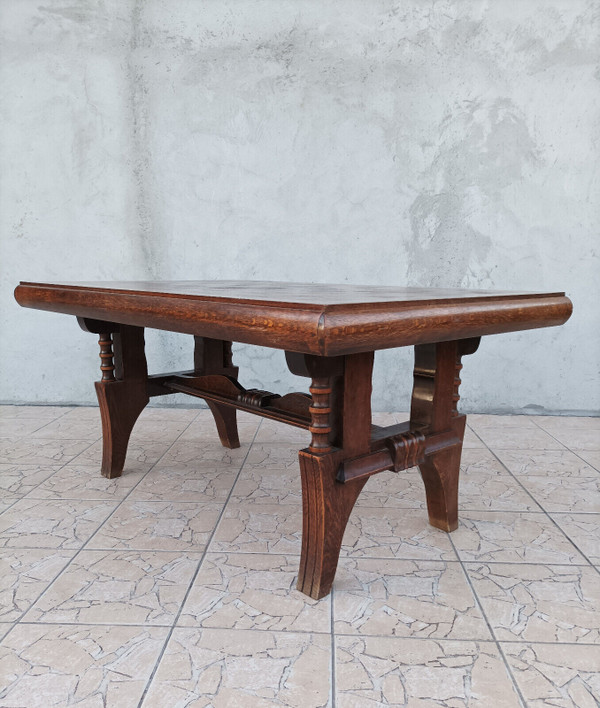 Table brutaliste style Art Déco en chêne dans le goût Gaston Poisson