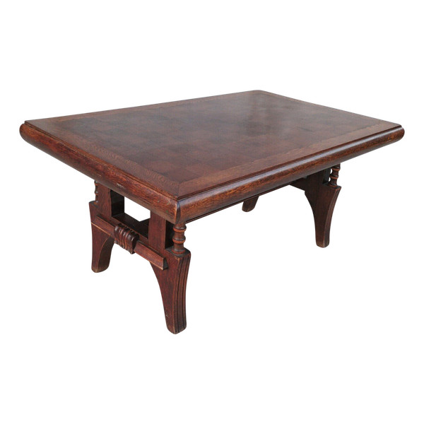 Table brutaliste style Art Déco en chêne dans le goût Gaston Poisson