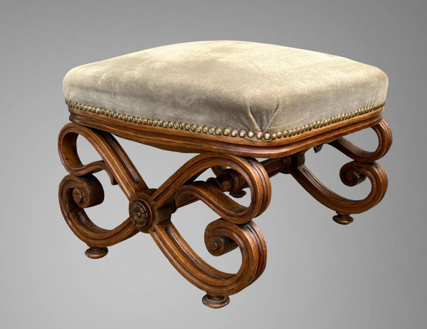 CURVED, FABRIC-COVERED WALNUT TOE / FOOTREST