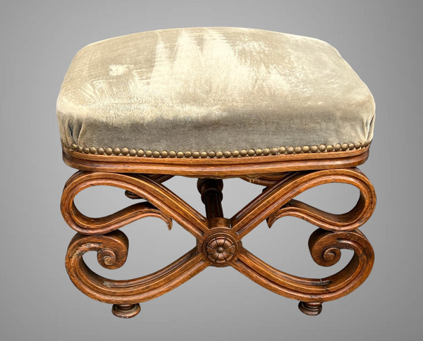 CURVED, FABRIC-COVERED WALNUT TOE / FOOTREST