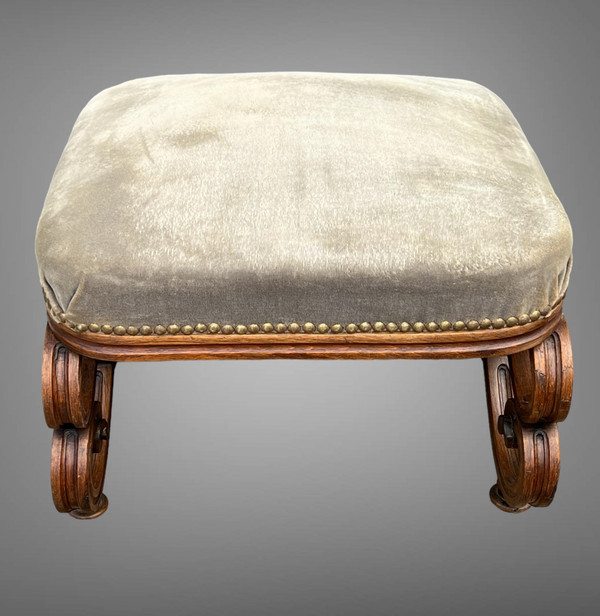 CURVED, FABRIC-COVERED WALNUT TOE / FOOTREST