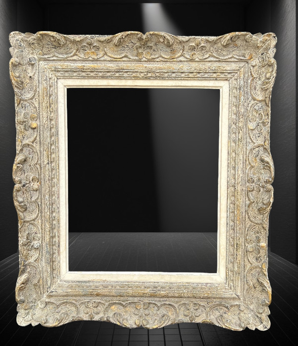 CADRE ANCIEN MONTPARNASSE EN BOIS SCULPTÉ PATINÉ POUR PEINTURE 47 cm x 38,5 cm