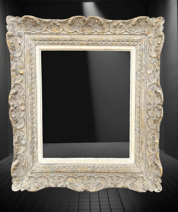 CADRE ANCIEN MONTPARNASSE EN BOIS SCULPTÉ PATINÉ POUR PEINTURE 47 cm x 38,5 cm