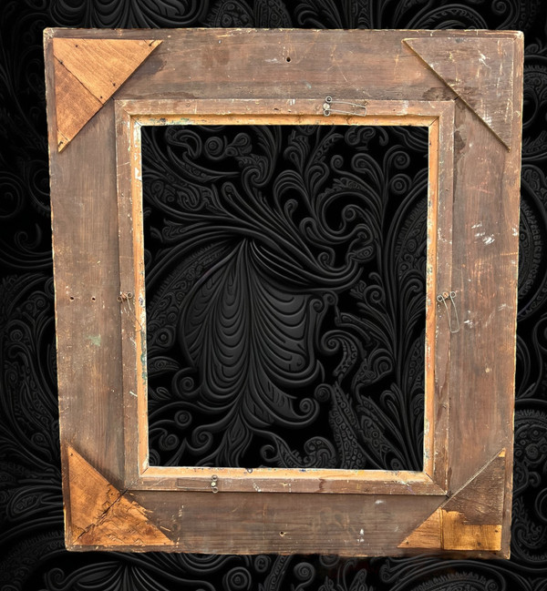 CADRE ANCIEN MONTPARNASSE EN BOIS SCULPTÉ PATINÉ POUR PEINTURE 47 cm x 38,5 cm