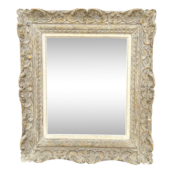 CADRE ANCIEN MONTPARNASSE EN BOIS SCULPTÉ PATINÉ POUR PEINTURE 47 cm x 38,5 cm