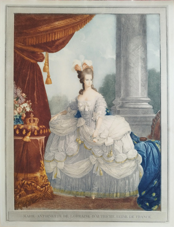 Marie Antoinette Queen Of France Watercolored Engraving Etching Old Print