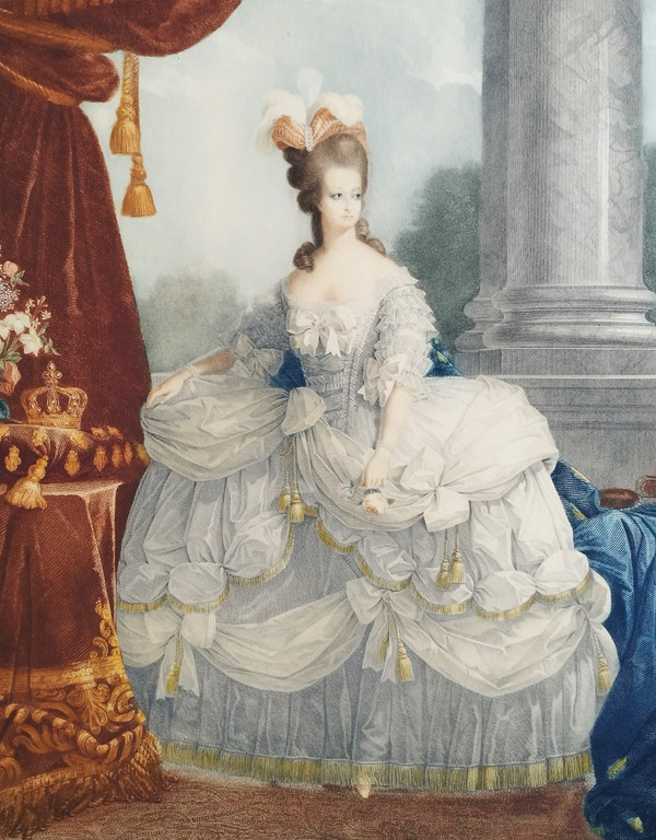 Marie Antoinette Queen Of France Watercolored Engraving Etching Old Print