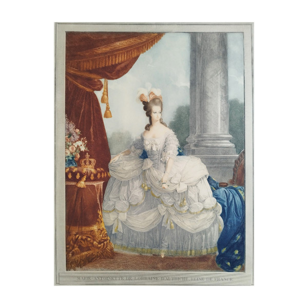 Marie Antoinette Queen Of France Watercolored Engraving Etching Old Print