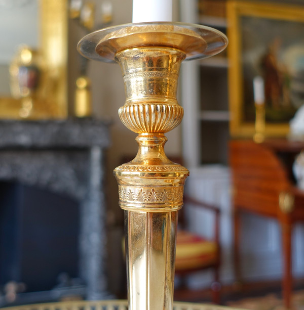Ravrio - paire de flambeaux d'époque Empire en bronze doré modèle du Château de Fontainebleau