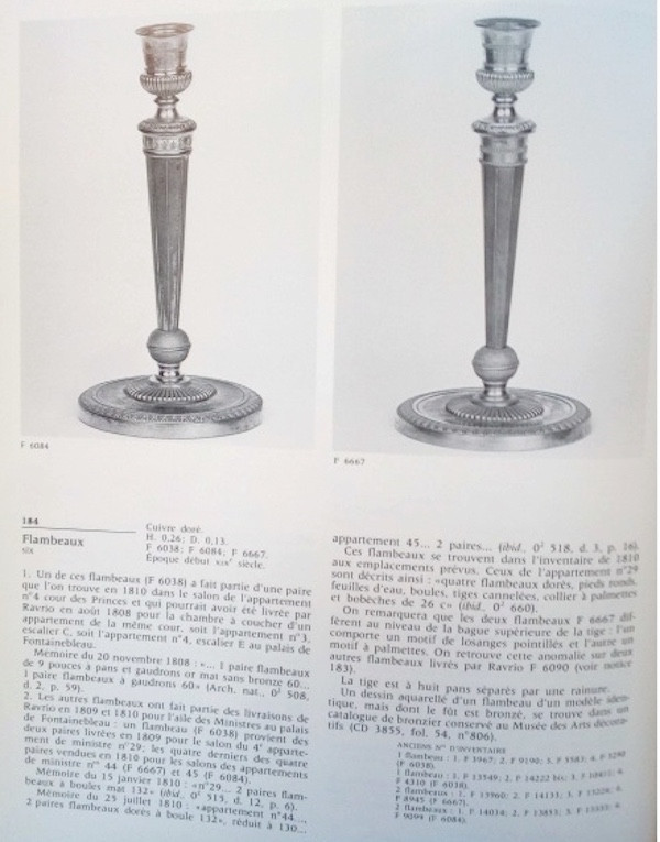Ravrio - paire de flambeaux d'époque Empire en bronze doré modèle du Château de Fontainebleau