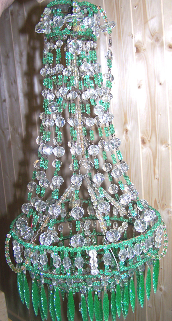 Lampadario in cristallo verde e bianco del XIX secolo