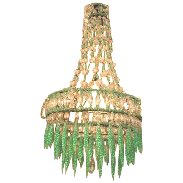 Lampadario in cristallo verde e bianco del XIX secolo