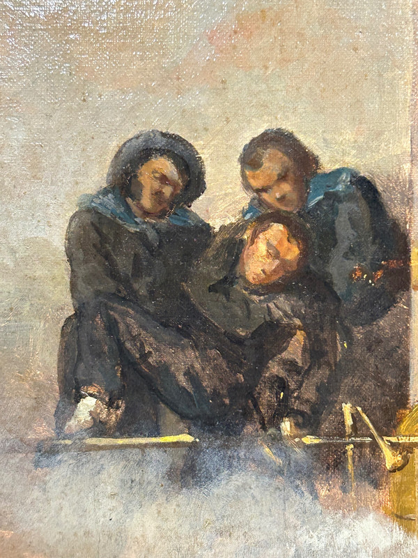 Peinture - Tableau Représentant Le Pont Du Vaisseau Ville De Paris - Marine - Huile Sur Toile 