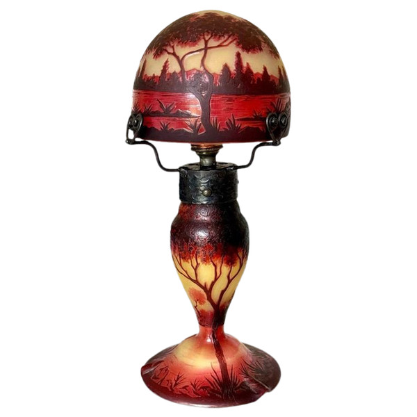 Small Daum "Lake Landscape" Mushroom Lamp