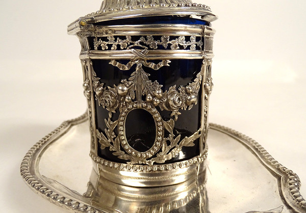 Pentola di senape Vassoio d'argento Fermiers Généraux Paris Ferrié 1781 216gr XVIII secolo