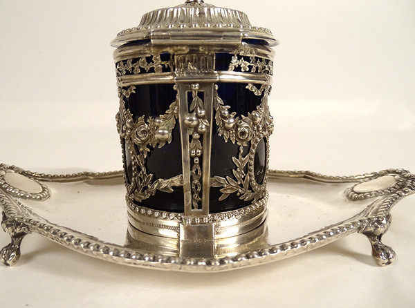 Pentola di senape Vassoio d'argento Fermiers Généraux Paris Ferrié 1781 216gr XVIII secolo