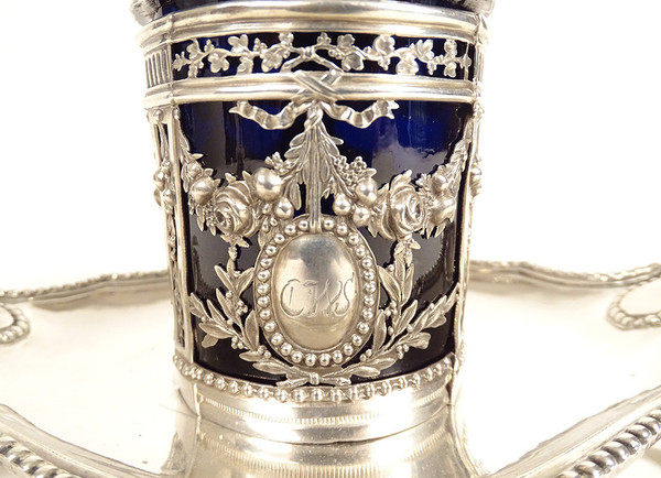 Pentola di senape Vassoio d'argento Fermiers Généraux Paris Ferrié 1781 216gr XVIII secolo