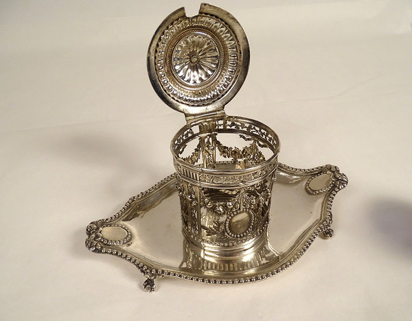 Pentola di senape Vassoio d'argento Fermiers Généraux Paris Ferrié 1781 216gr XVIII secolo