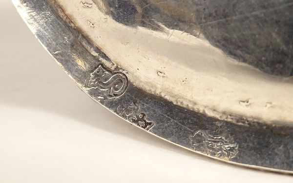 Pentola di senape Vassoio d'argento Fermiers Généraux Paris Ferrié 1781 216gr XVIII secolo