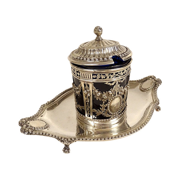 Pentola di senape Vassoio d'argento Fermiers Généraux Paris Ferrié 1781 216gr XVIII secolo