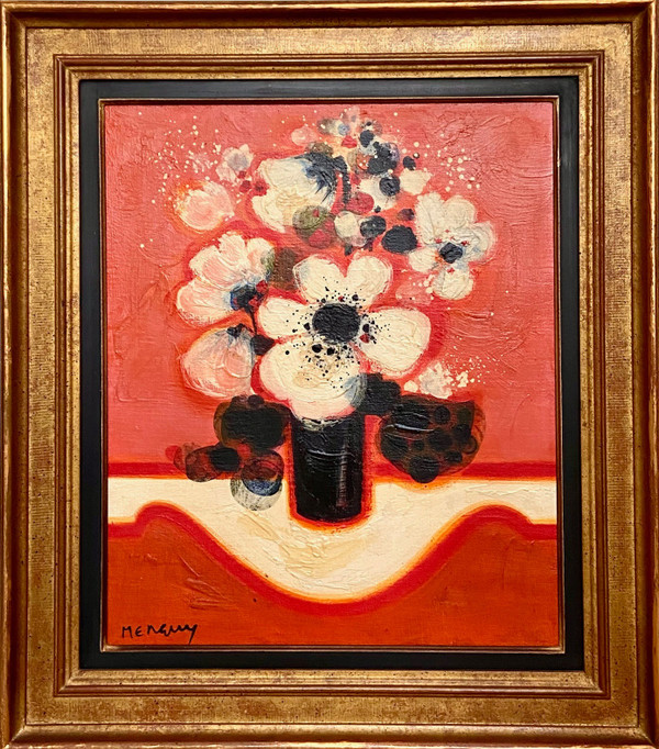 Frédéric Menguy (1927-2007), Huile Sur Toile Des Années 1970 Titrée « Fleurs Blanches ».