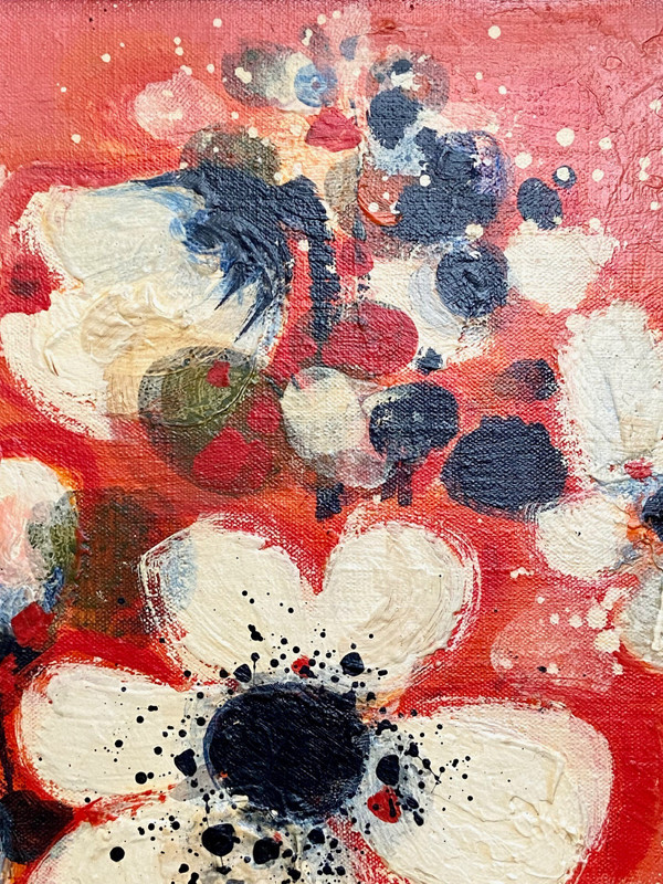 Frédéric Menguy (1927-2007), Huile Sur Toile Des Années 1970 Titrée « Fleurs Blanches ».