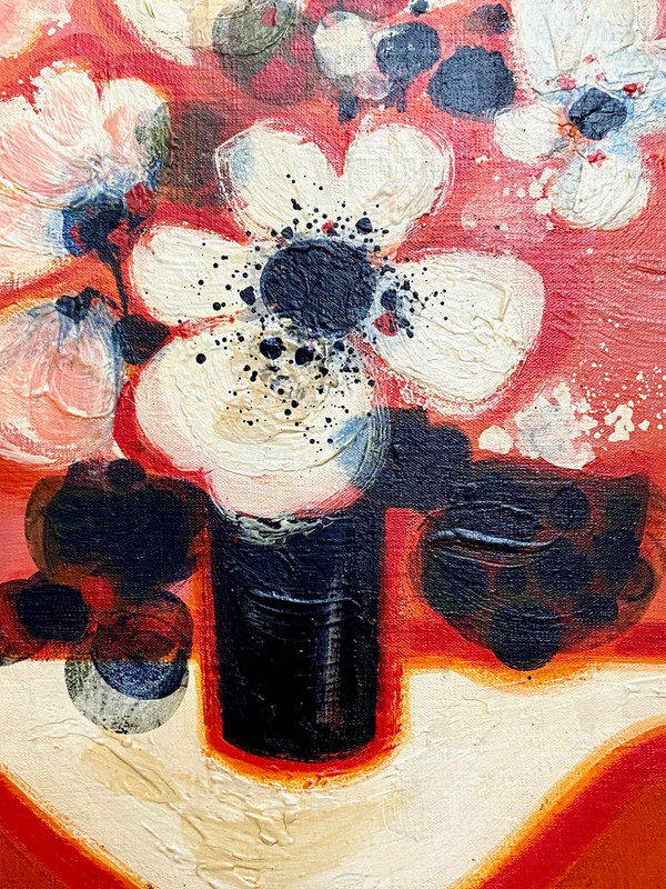 Frédéric Menguy (1927-2007), Huile Sur Toile Des Années 1970 Titrée « Fleurs Blanches ».