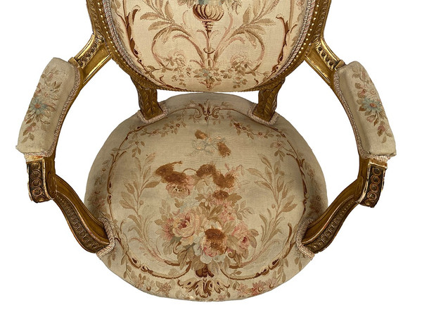 Poltrona in legno dorato in stile Luigi XVI, fine XIX o inizio XX secolo