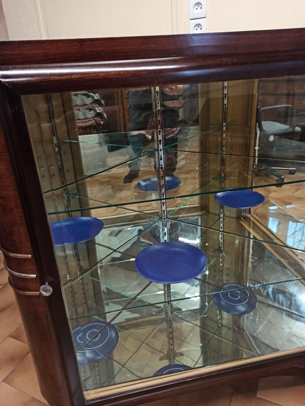 Vitrine encoignure Art Déco en palissandre et acajou 