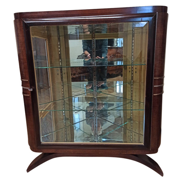 Vitrine encoignure Art Déco en palissandre et acajou 