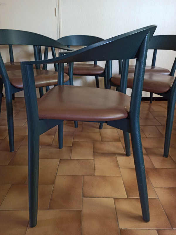 Set of 6 MITO chairs from Conmoto by Pascal Bosetti, wood model with leather seat