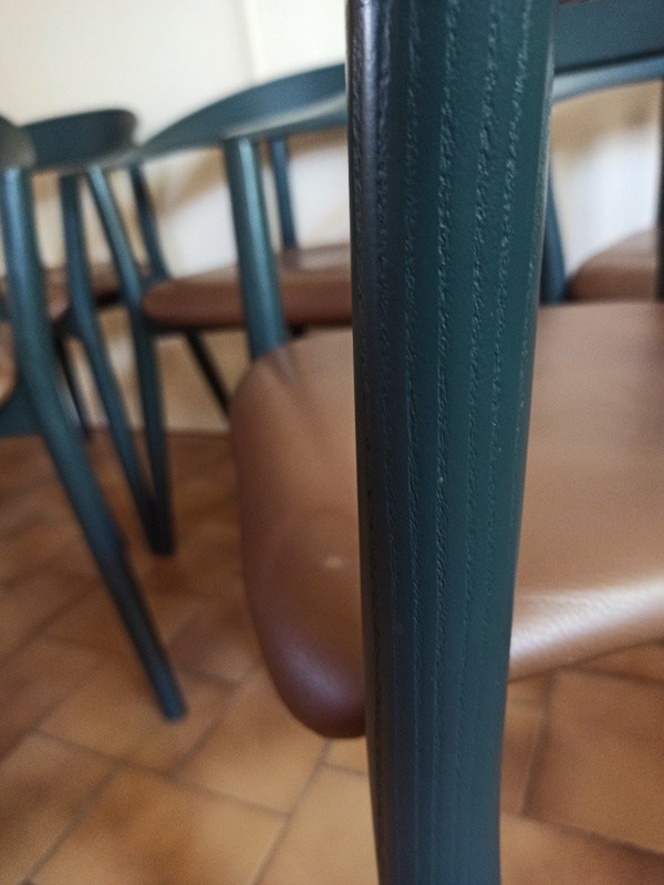 Set of 6 MITO chairs from Conmoto by Pascal Bosetti, wood model with leather seat