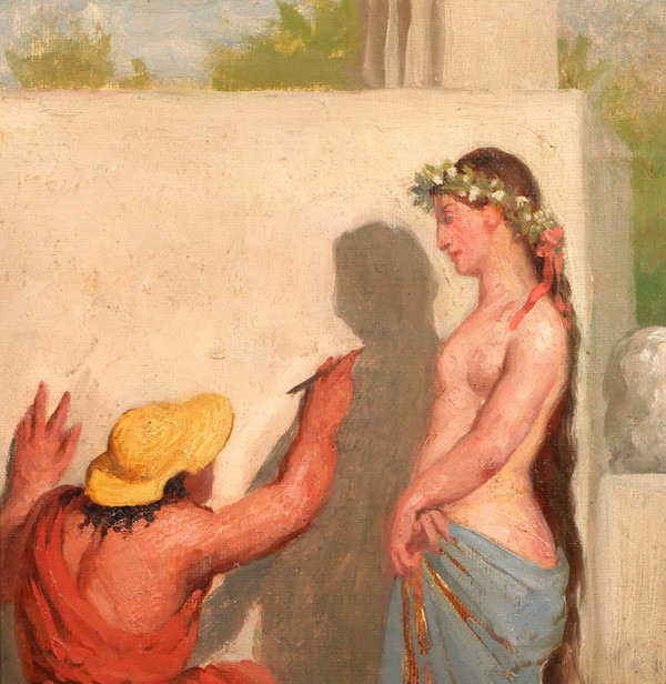 Antoine Van Hammée (att. à) 1836-1903 L'invention du dessin, tableau, femme nue,  vers 1860