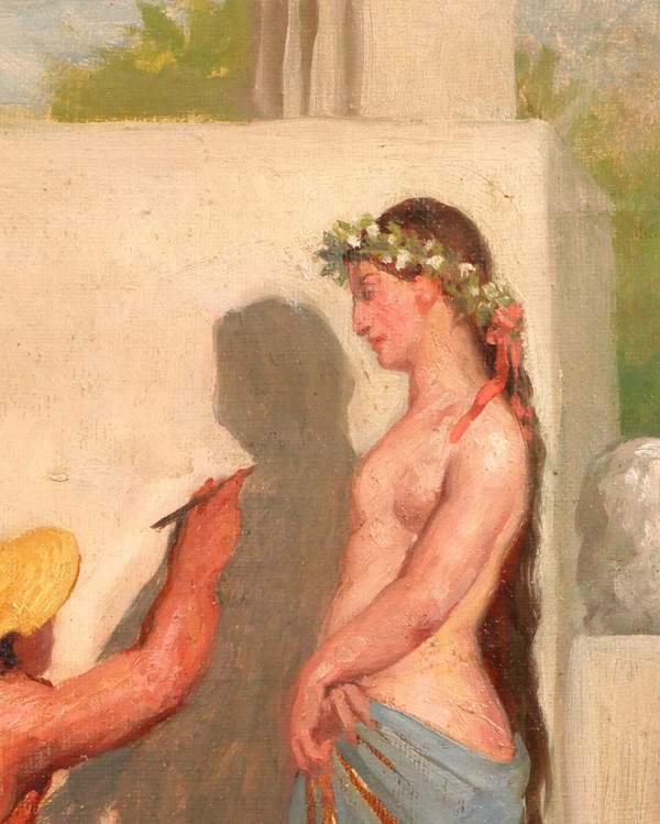 Antoine Van Hammée (att. à) 1836-1903 L'invention du dessin, tableau, femme nue,  vers 1860