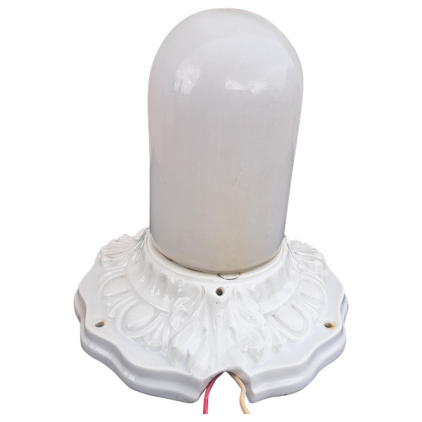 Ceiling lamp or wall light with porcelain and opaline base, early 20th century