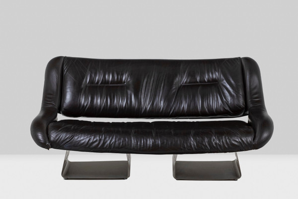 Soggiorno in metallo e pelle. Anni '70 LS57905650/5G