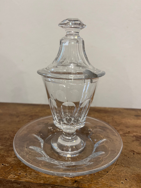 Rare moutardier en cristal, milieu XIXe siècle 