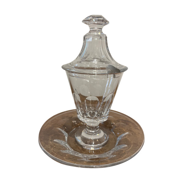 Rare moutardier en cristal, milieu XIXe siècle 