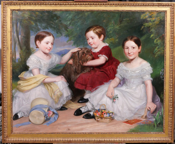 James RAMSAY 1789-1854 Portrait d'enfants et d'un chien, tableau, Grande-Bretagne, romantisme