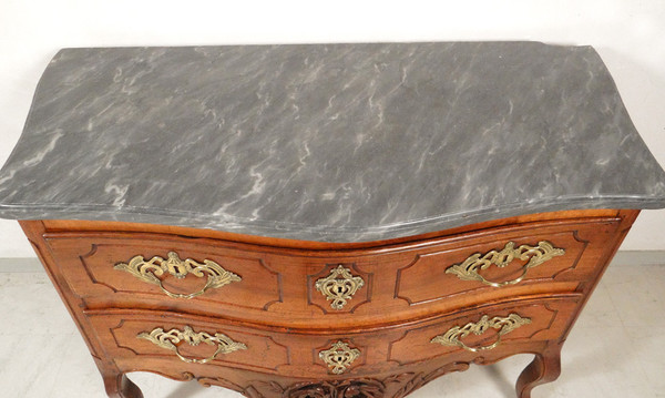 Commode Sauteuse Provençale Noyer Sculpté Marbre Gris Bronze Doré XVIIIème