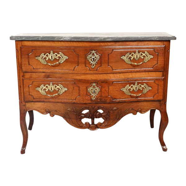 Commode Sauteuse Provençale Noyer Sculpté Marbre Gris Bronze Doré XVIIIème