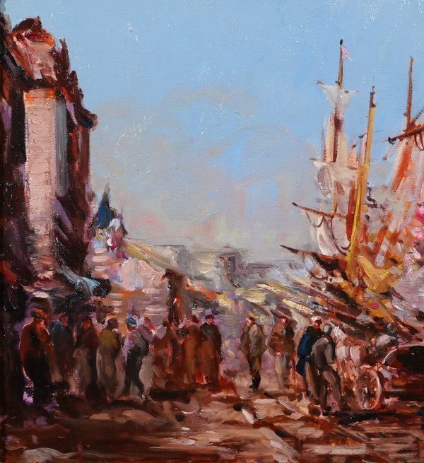 Charles PECRUS (att. to) 1826-1907 Boote im Hafen, Normandie, Gemälde