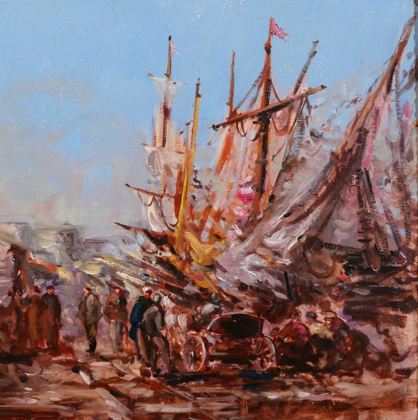 Charles PECRUS (att. to) 1826-1907 Boote im Hafen, Normandie, Gemälde
