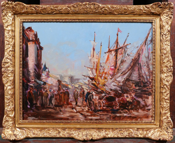 Charles PECRUS (att. to) 1826-1907 Boote im Hafen, Normandie, Gemälde