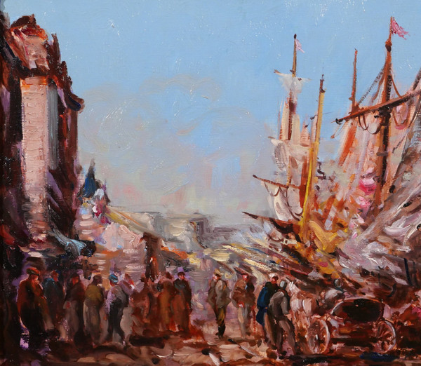 Charles PECRUS (att. to) 1826-1907 Boote im Hafen, Normandie, Gemälde