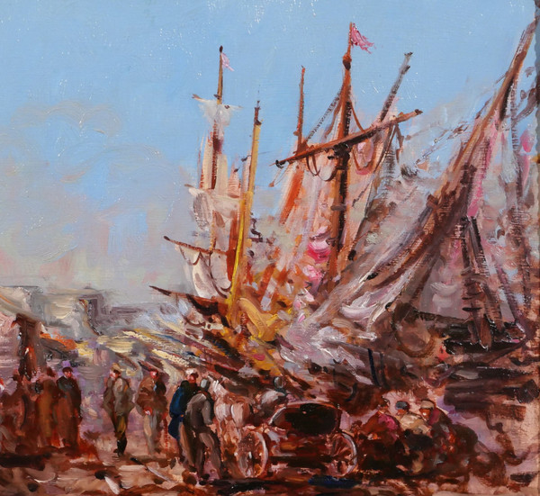 Charles PECRUS (att. to) 1826-1907 Boote im Hafen, Normandie, Gemälde