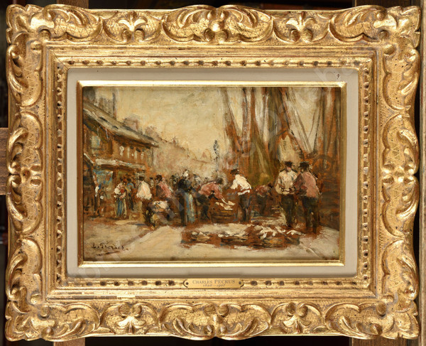 Charles PECRUS (att. to) 1826-1907 Boote im Hafen, Normandie, Gemälde