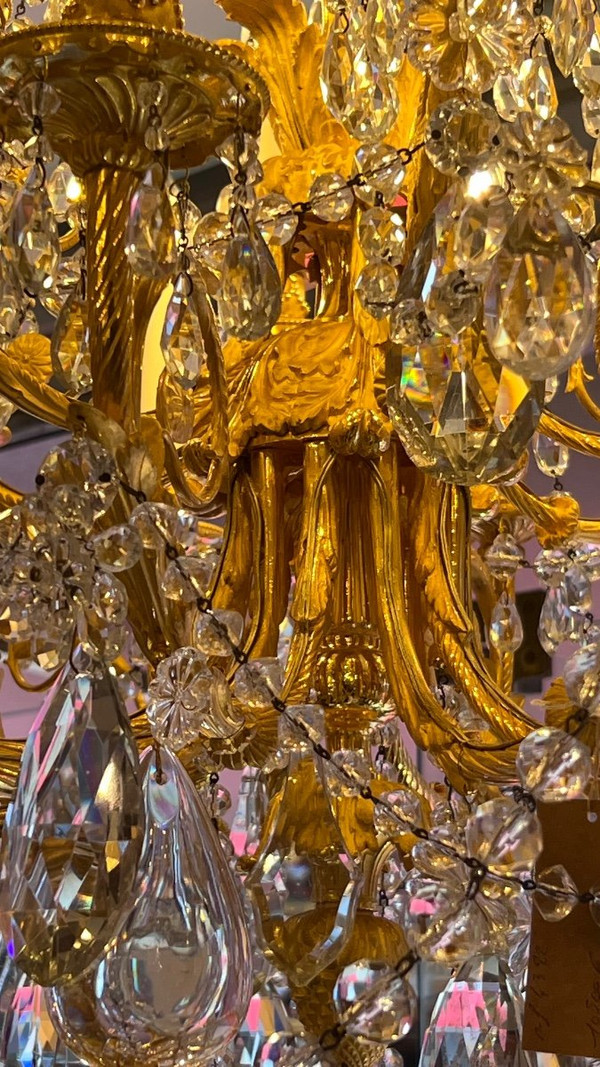 Grand Lustre En Bronze Doré Et Cristal D’époque Napoléon III