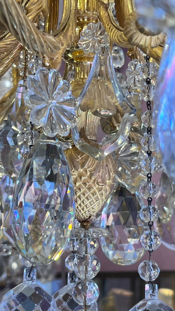 Grand Lustre En Bronze Doré Et Cristal D’époque Napoléon III